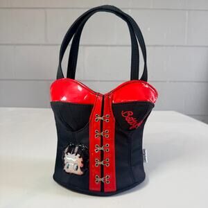 Betty Boop Y2K Corset Mini Handbag Black Red Patent Faux Leather Retro Purse Bag